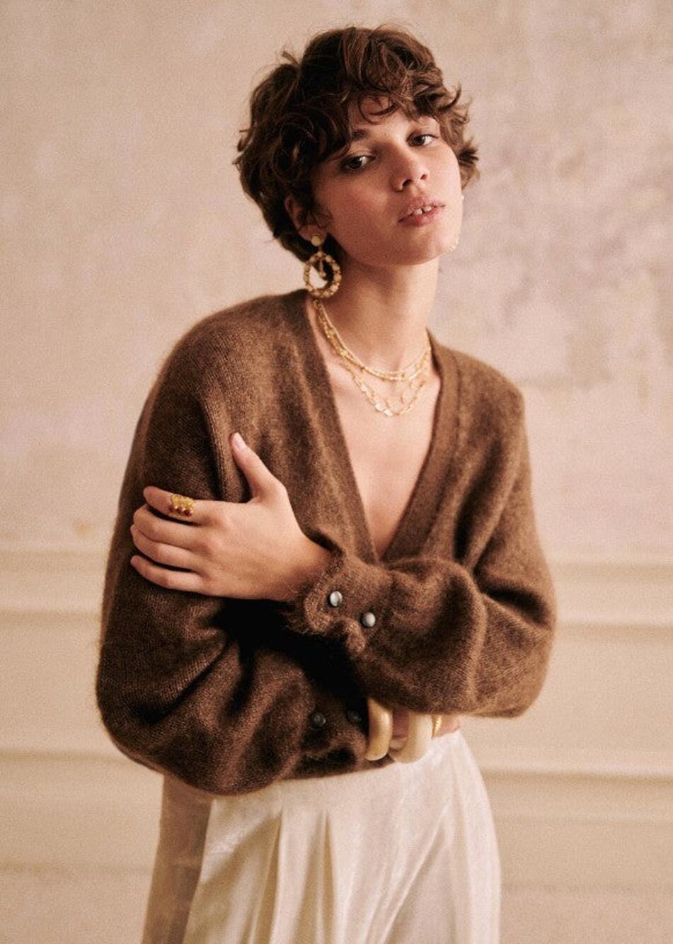 SéZane Mia Kid Mohair Wool Jumper Cardigan - XXS Taupe